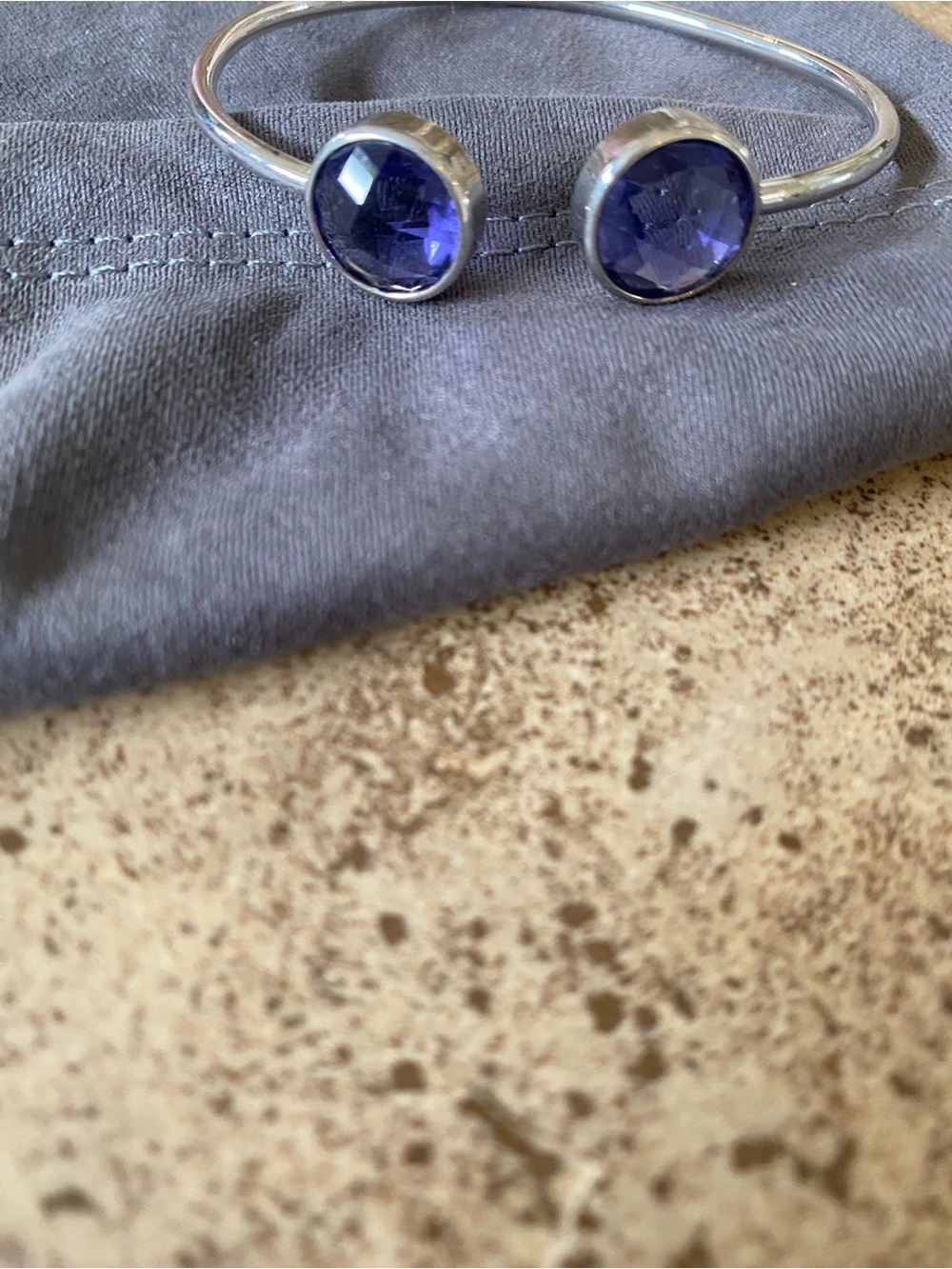 Silver Cuff Bracelet with Faceted Violet Stones